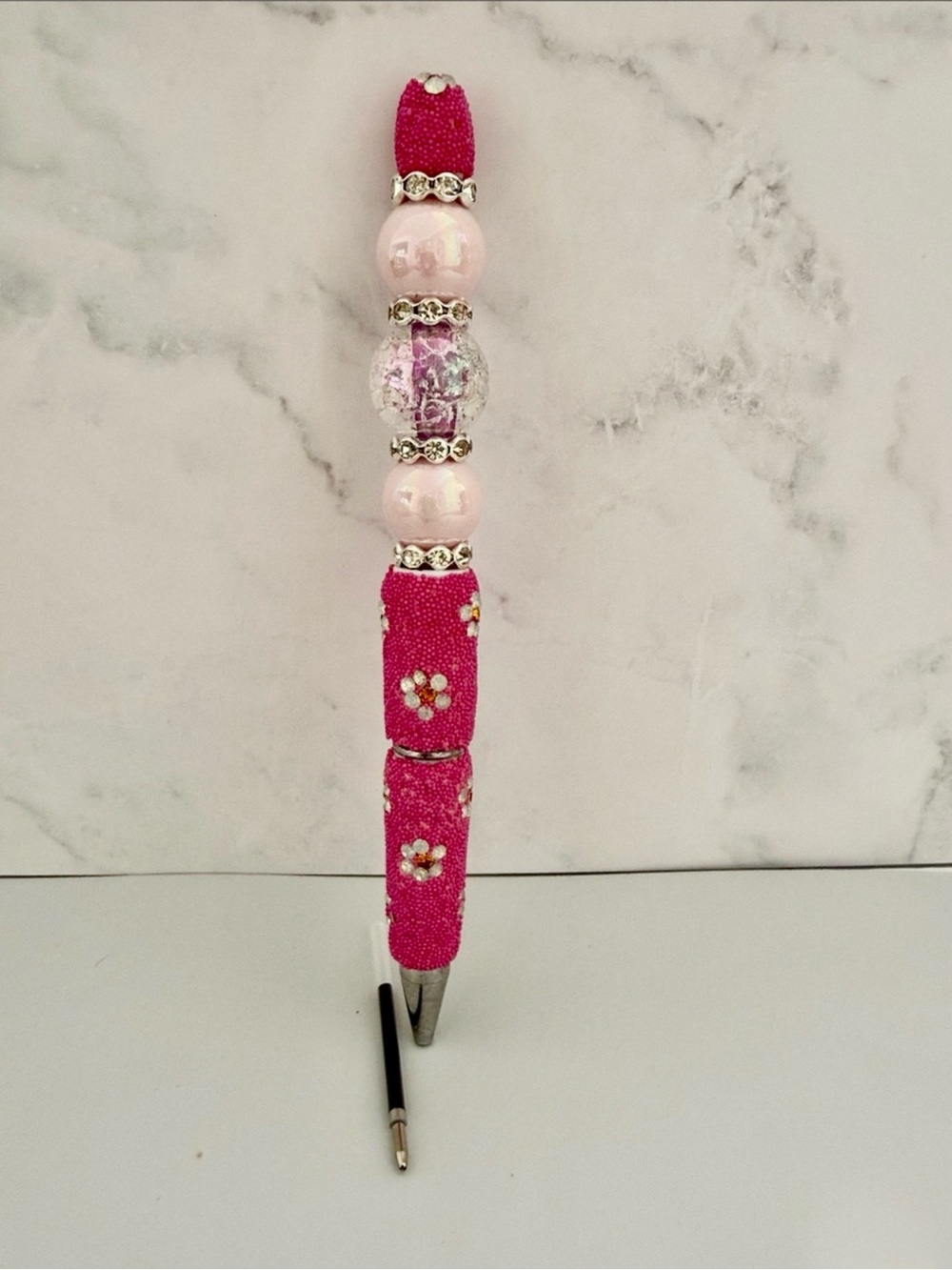 ✨ Enchanting Pink Crystal Beaded Pen A Touch of Sparkle & Elegance ✨ink refill